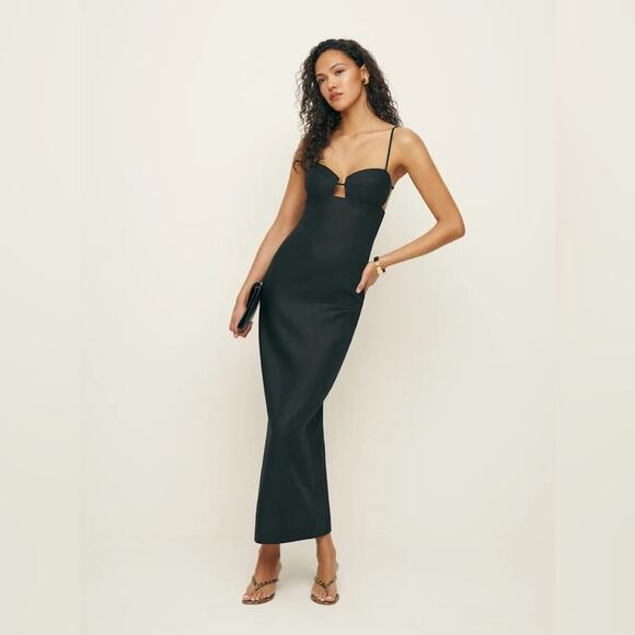 NWT Reformation Malibu Linen Bustier Open Tie Back Slit Maxi Dress - Picture 2 of 15